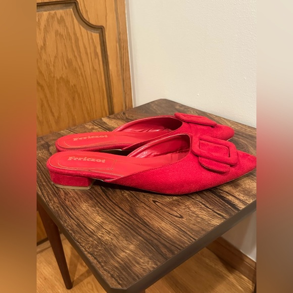 Fericzot Slingback Buckle Flat Pointed Toe Backless Mule Slides Loafers Suede 11 - Picture 4 of 7